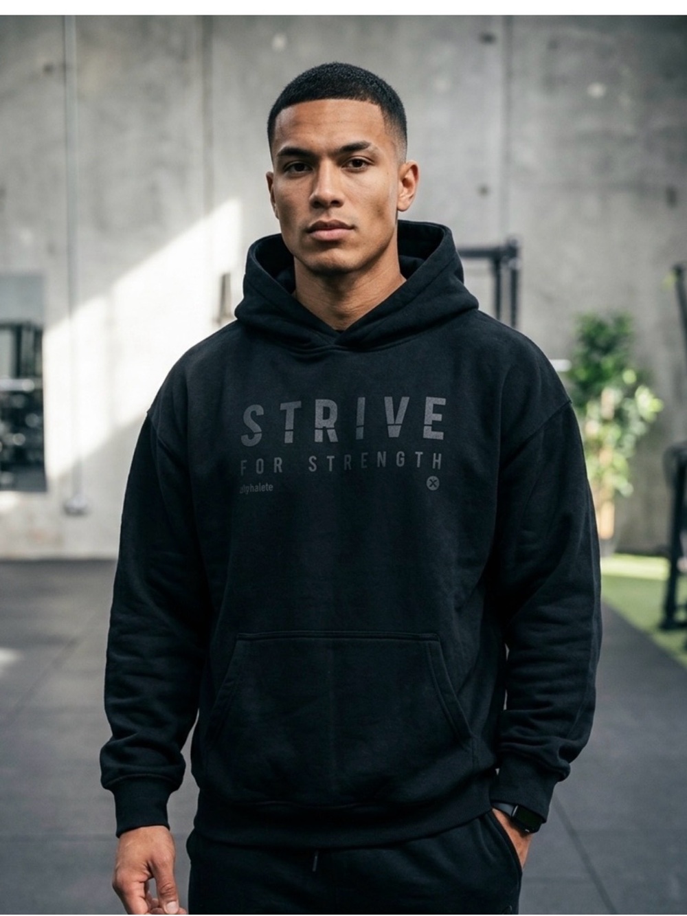 KKFit Strive For Strength Black Heavyweight Hoodie Size Large Athleisure